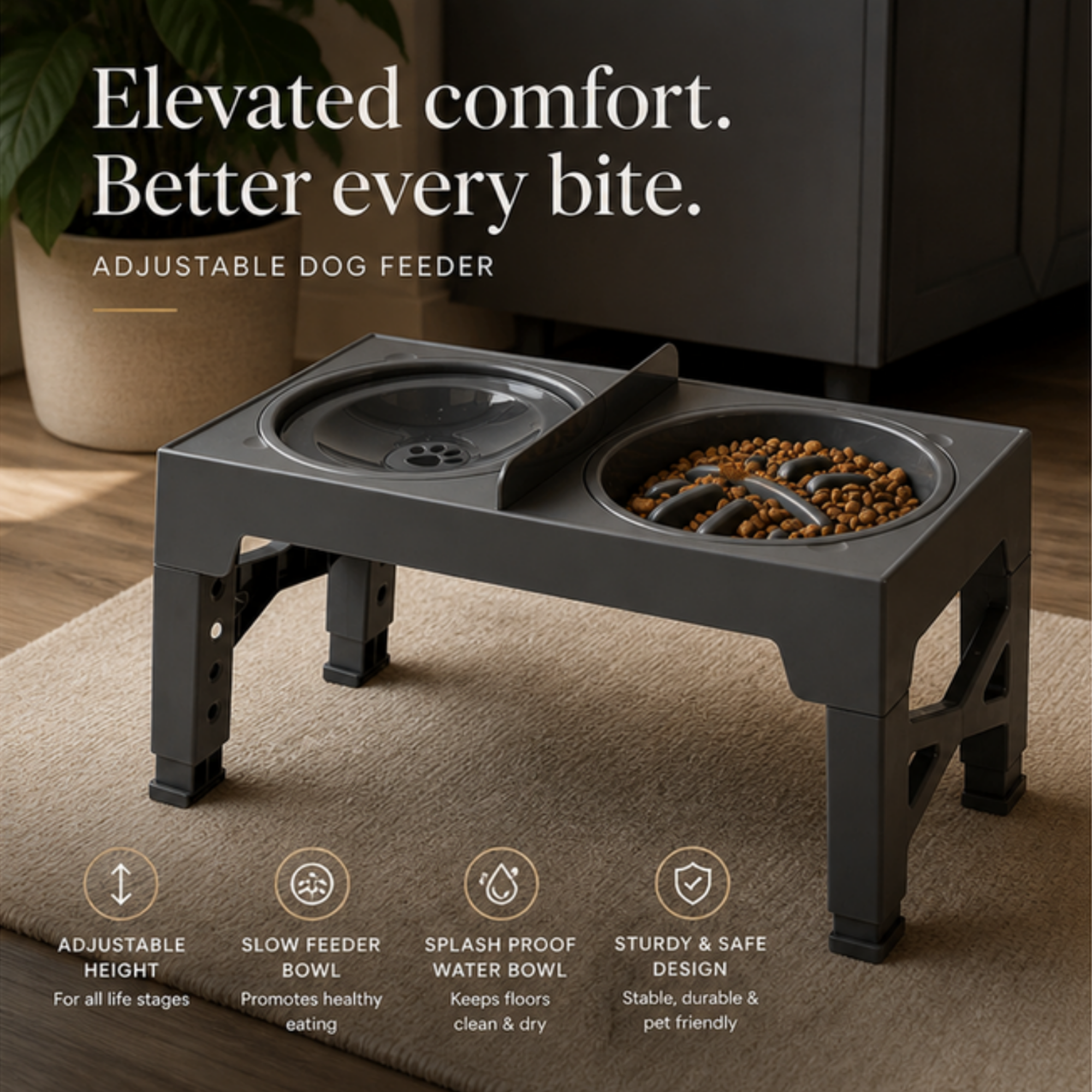 Adjustable dog feeder